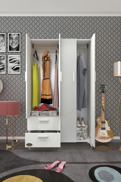 Kenzlife Gardırop 4 Kapılı 2 Çekmeceli Gonca 168*100*42 Byz Ayaklı Gardolap Dolap Ofis