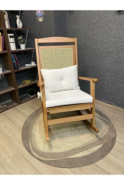 Asedia Veranda Naturel Teddy Krem Minderli Hasırlı Sallanan Sandalye Hazeranl...