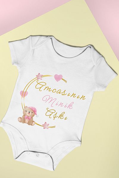 ADABEBEK Little Love Written Baby Girl Bodysuit - Bodysuit with Snap Fasteners, Printed 20399