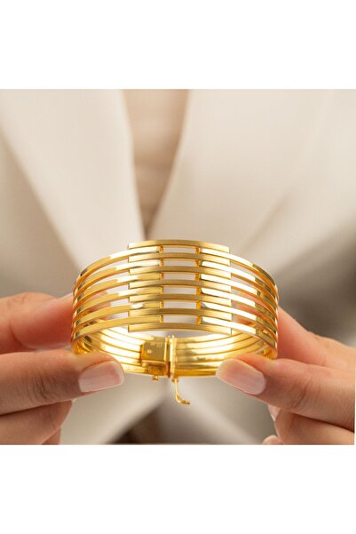 ÇGK KUYUMCULUK 7 Sıra Yaldızlı Altın Kaburga Kelepçe Bilezik