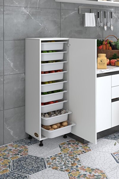 Kenzlife Sepetli Mutfak Dolabı Ruberukapak Byz 122X45X30 Kapaklı Banyo Çamaşır Beyaz 9 Lu Sepet