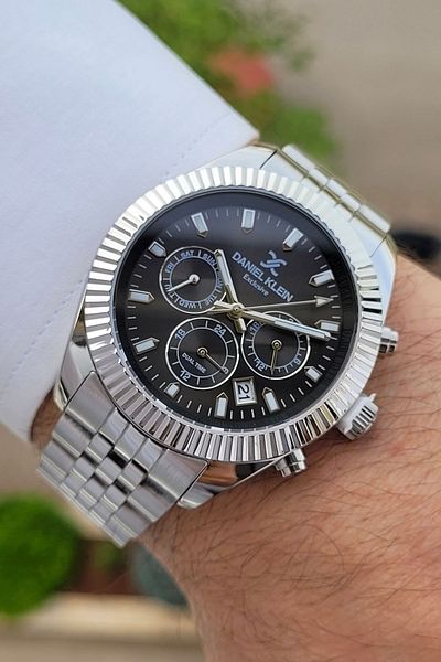 Daniel Klein Men's Watch with Black Band Silver Color Function Adjustable Band Dkgnct1106