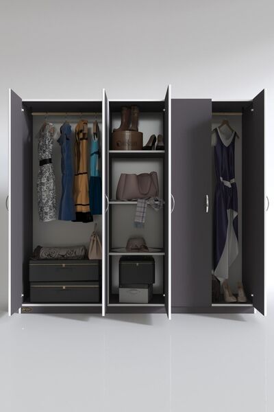 Kenzlife Gardırop 5 Kapılı Horozibiği 180*200*52 Gri Xlarge Kapaklı Gardolap Dolap