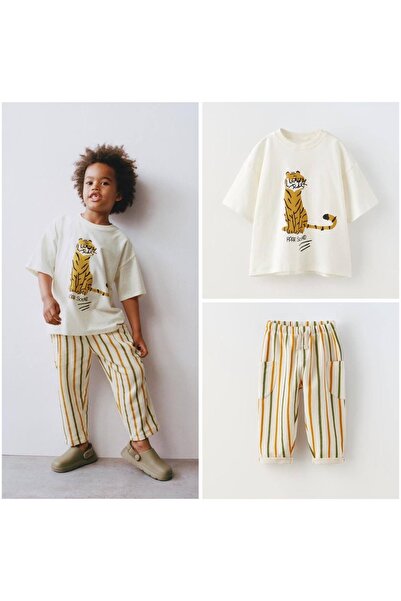 Generic Brand Tiger Printed Double Suit with Striped Trousers