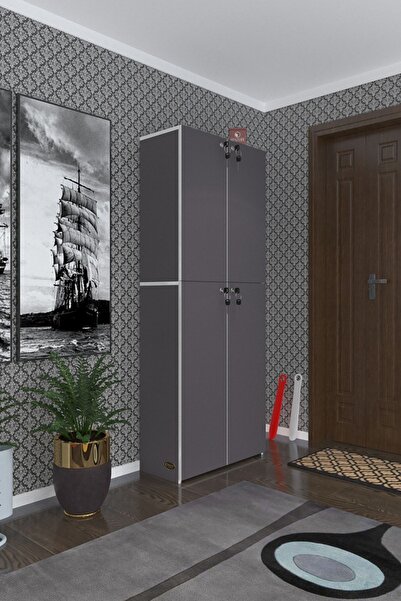 Kenzlife Ayakkabılık Ayakkabı Dolabı Kilitli Gutan Gri 180*70*32 Kapaklı Ofis Dolabı İki Bölme