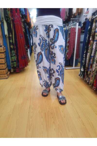 NUR TEKSTİL kadın beli lastikli İtalyan  standart geniş kalıp etnik-otantik ş...