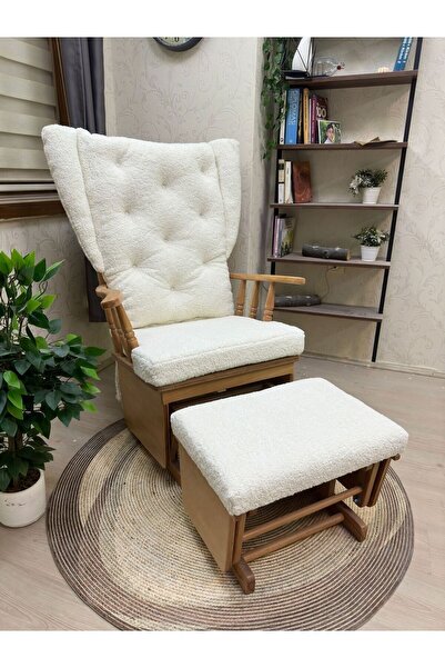 Asedia Mama Puflu Naturel Teddy Krem Minderli Puflu Sallanan Sandalye Emzirme...