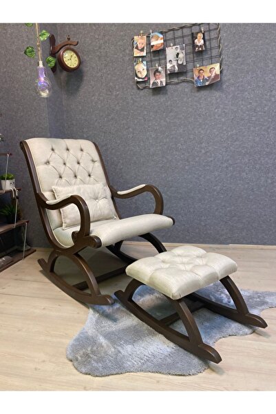 Asedia Rustik Ceviz Krem Sallanan Sandalye Dinlenme Emzirme Baba Tv Okuma Bab...
