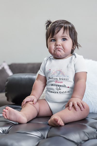 ADABEBEK 20409 Model Bodysuit for Baby Girl Color Snap Printed Bodysuit - Love Written Bitanecik
