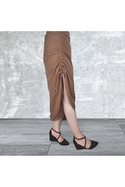 Sublime Butik Fustă maro in in - Snur lateral si adunat