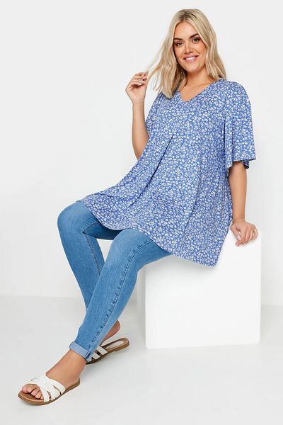Stil Diva V-Neck Patterned - Asymmetric Cut Lycra Plus Size Blouse303134