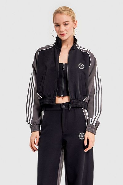 its basic Women's Anthracite Black Color Stripe Detailed Design Bomber Jacket