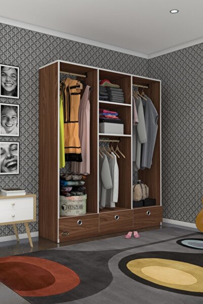Kenzlife Giysi Dolabı 3 Bölmeli 3 Çekmeceli Hamit150 Cvz Dolap Kapaksız