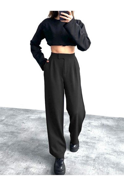 SHEVANE Women's High Waist Palazzo Pants with Velcro Fastening