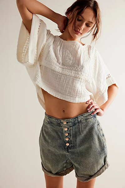 september island Tinted Dumanlı Lacivert Rengi Rahat Kalıp Denim Şort