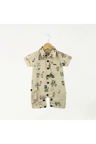Baby Fou Green Short Sleeve Tent Print Jumpsuit