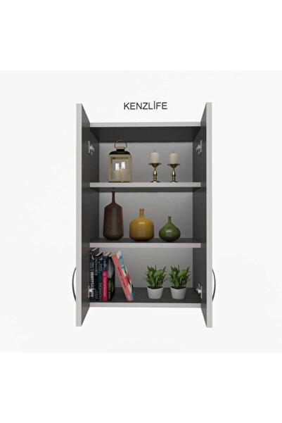 Kenzlife Mutfak Dolabı İdil 060.040.32 Gri 2 Raflı Kapaklı Ofis Banyo Kiler E...