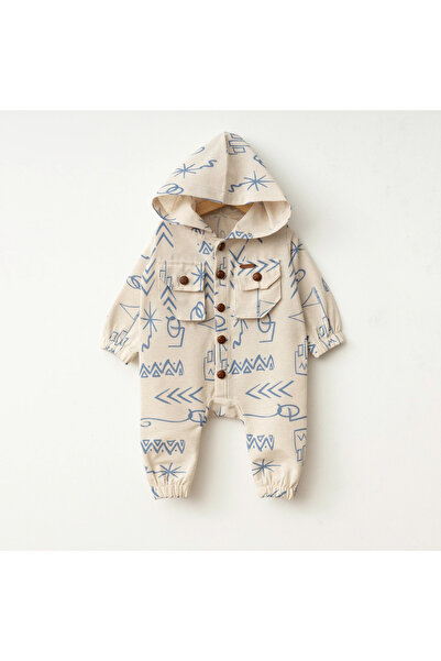 Baby Fou Etnik Desen Uzun Kol Tulum Mavi