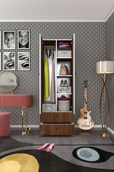 Kenzlife Gardırop 2 Kapılı Kapaklı 2 Çekmeceli Nilüfer Cvz 173*60*42 Gardolap Dolap Ofis