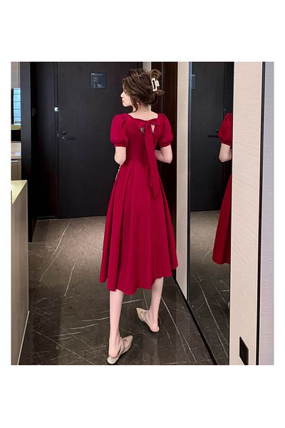 Styling Park Back Low-Cut Short Sleeve Midi Length Dress Homecoming Wedding Ball Gown
