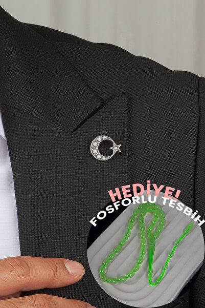 klas gümüş Gümüş 925 Ayar Zirkon Taşlı Ay Yıldız Yaka Rozeti