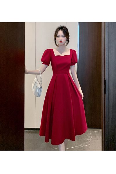 Styling Park Back Low-Cut Short Sleeve Midi Length Dress Homecoming Wedding Ball Gown