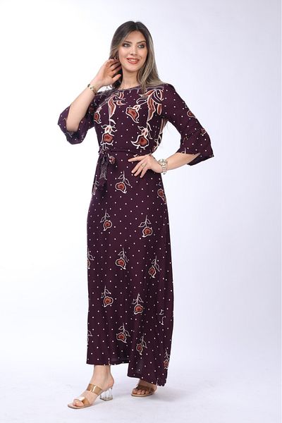 mervemoda Καλοκαιρινό κοντομάνικο γιακά - Γυναικείο υφαντό μακρύ φόρεμα