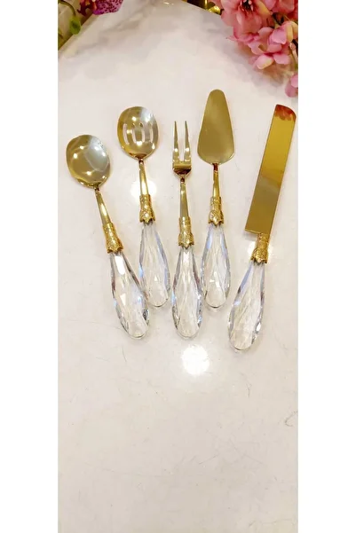 MaviDamla 5 Piece Drop Decor Crystal Serving Set - Gold