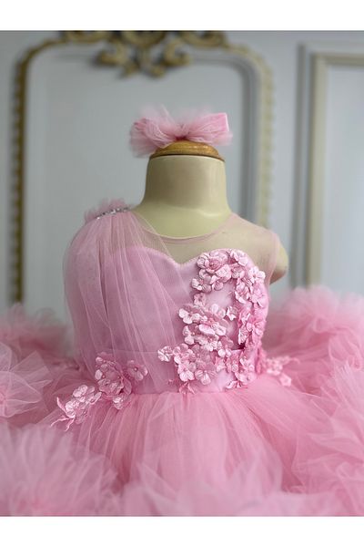 İlknur Karaca Design Rochie roz cu volane pentru fata cu flori rochie de seara rochie de nunta
