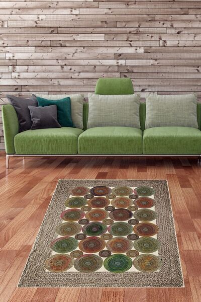 on the clouds Jüt Hasır Kilim Görünümlü Dijital Baskılı Kaymaz Taban Yıkanabi...