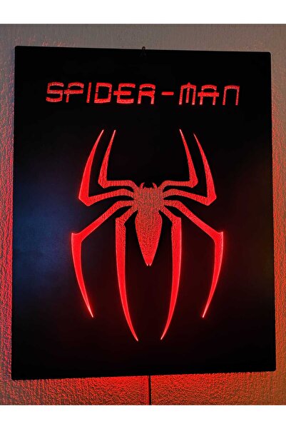 OYART&DESIGN Örümcek Adam Spiderman Figürlü Kırmızı Ledli Duvar Tablosu