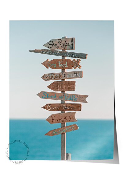 Postifull Çerçevesiz Poster, Yaz Temalı Tablo NO:150, Yol Tabelası Fotoğrafı,...