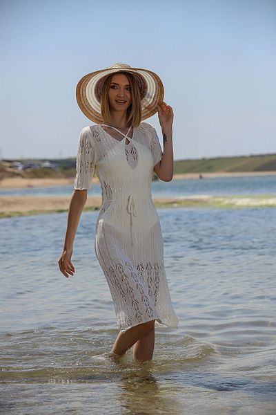 AVORWE Rochie tricotată cu decolteu în V, cu mânecă scurtă, cu talie