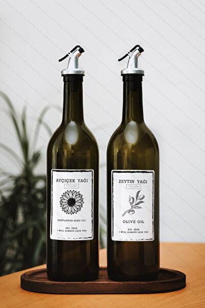 Tawny Coffee Ahşap Stantlı Amber 2'li 750 ml Zeytinyağı Sıvıyağ Şişesi Yağdan...