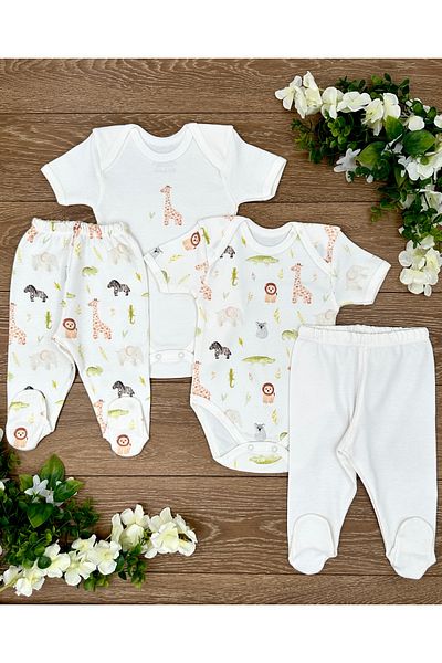 PATSAN 4 Piece Organic Cotton Baby Pajama Set - Giraffe Lion Chameleon