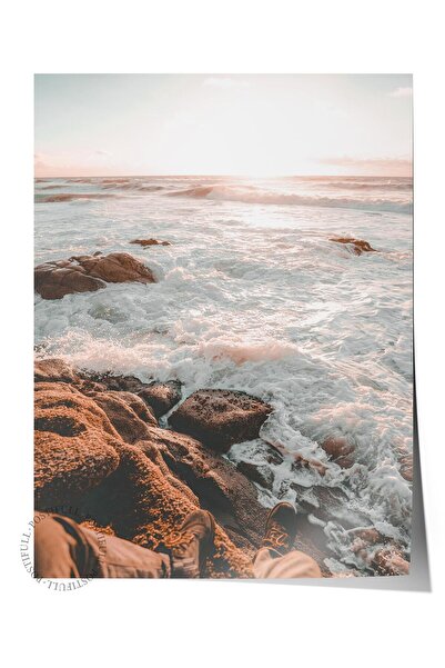 Postifull Çerçevesiz Poster, Yaz Temalı Tablo NO:175, Gün Batımında Kayalar F...