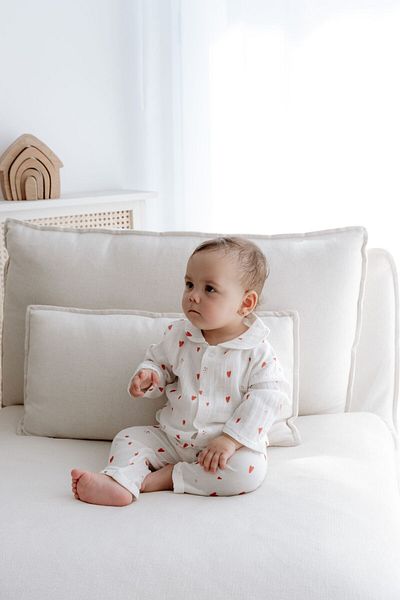 TBA COLLECTION Muslin Pajama Set - Red Hearts Design