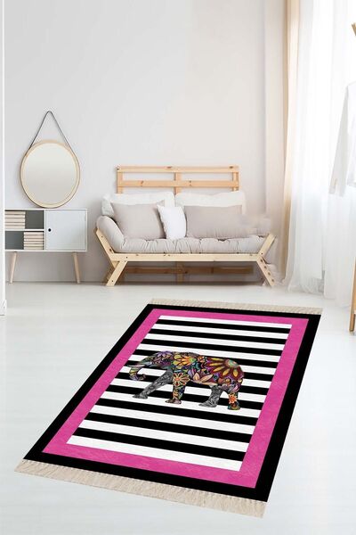 on the clouds Fil Desenli Fuşya Etnik Dijital Baskı Yıkanabilir Modern Salon ...