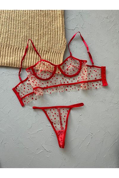 EDLİNGERİE Red Valeska Heart Bralet Set