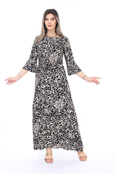 mervemoda Summer Short Sleeve Collar - Women's Woven Long Dress