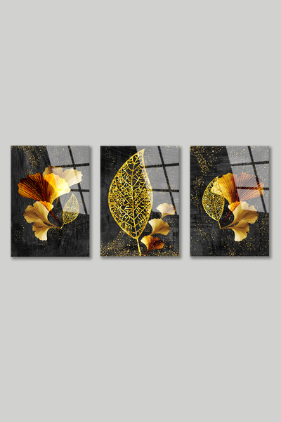 BV DEKOR ΣΕΤ 3 ΤΕΜΑΧΙΩΝ ΜΕ ΜΟΝΤΕΡΝΟ ΣΧΕΔΙΟ ΦΥΛΛΩΝ ΓΥΑΛΙΝΗ ΠΙΝΑΚΙΔΑ-ΔΩΡΟ 3 ΤΕΜ...