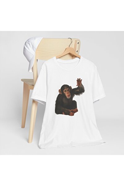 LADİJİTAL BASKI ÇÖZÜMLERİ Tricou cu imprimeu alb cu maimuță