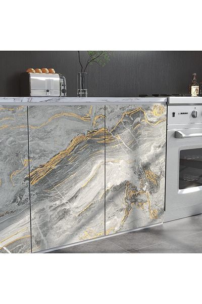 Bien Home Bien Exclusive 50x100 CM - Matte Gray and Gold Marble Pattern, Adhesive PVC Foil BH624