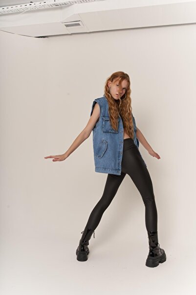 HOLLY LOLLY Women's Blue Zero Sleeve Padded Button-Closed Oliver Denim Vest