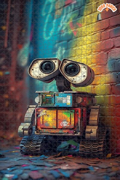 Teona Ahşap Renkli Düşler Sokağı Robotu Dekoratif Çift Katlı Çerçeveli Asılab...