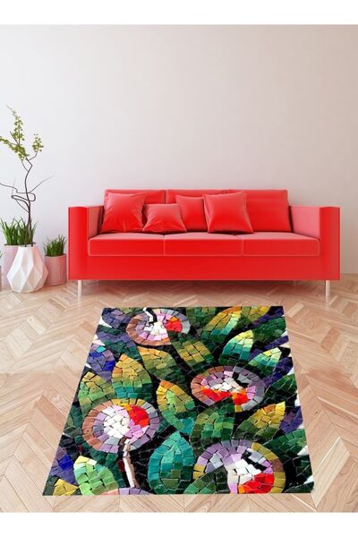 on the clouds Mozaik Çiçek Desenli Renk Geçişli Dijital Baskı Yıkanabilir Kay...