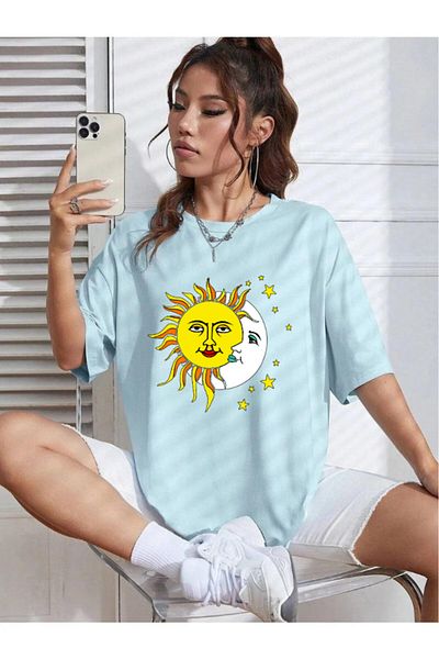 Evomind 1 tricou este un cadou pentru achiziții de 5 și mai sus în coș - Tricou oversize cu imprimeu Sun Moon pentru femei