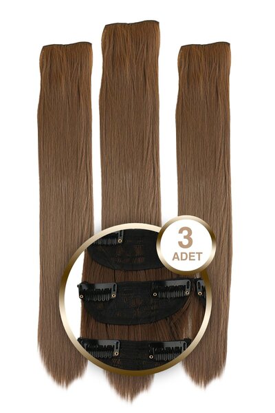 KONAK PERUK Синтетични влакна, 3 части, прави, с клипс - кафяви