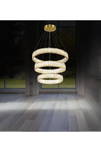 RONİSU AYDINLATMA Vista 60'lık Taşlı Avize Vista Yemek Masası Taşlı Avize Kri...