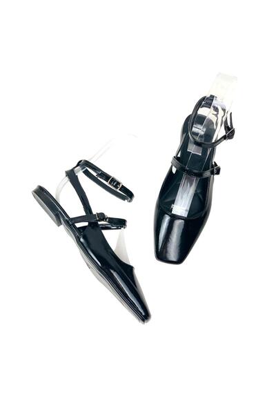bescobel Black Patent Leather Pacva - 1cm Ankle Strap Casual Shoes Ballerinas